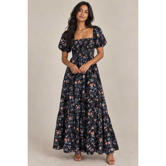 Baltic Born Dresses & Skirts - Baltic Born Smocked Maxi Dress Navy Floral XL